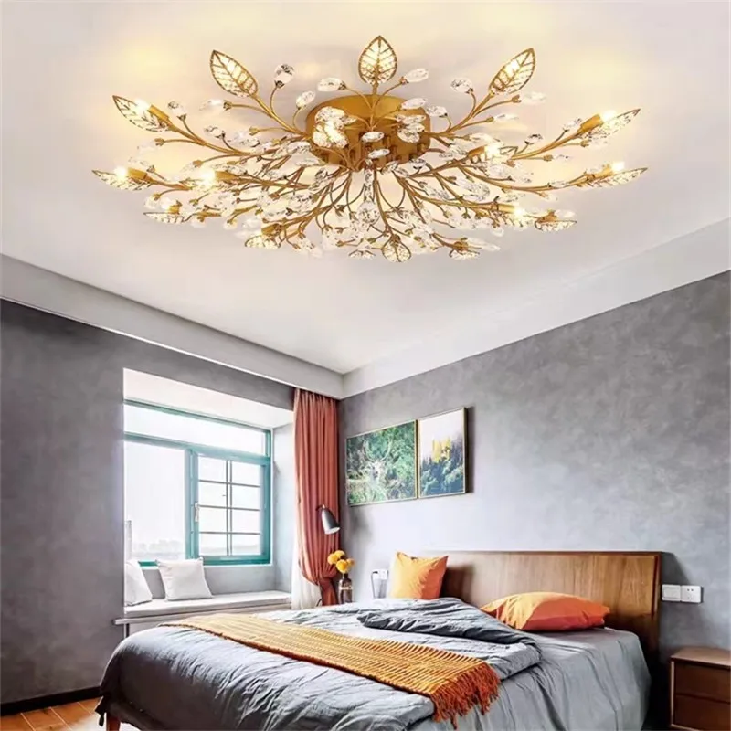 Nordic leaf lamp gold black Home indoor Industrial Retro flor lamp Bedroom kitchen island living room crystal ceiling light