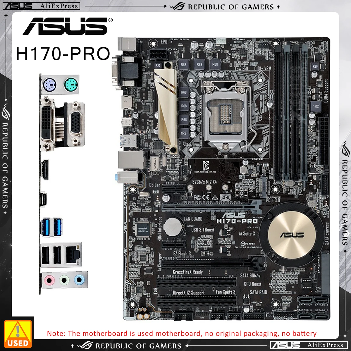 

ASUS LGA 1151 Motherboard H170-PRO Supports for Intel Core i3 6100 6300 7100 7300 i5 6400 6500 6600 7400 7500 7600 i7 6700 7700K