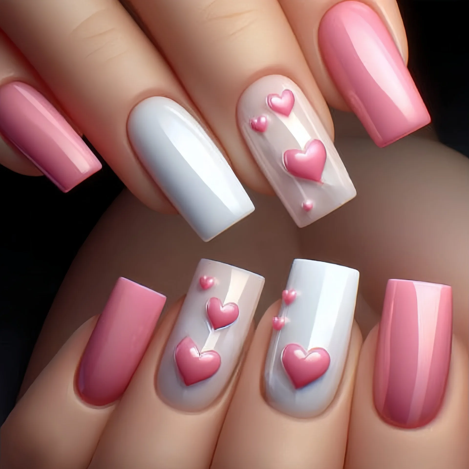 24 pezzi di unghie finte ballerina rosa stampa su amore design unghie finte lunghe semplice copertura completa set di manicure quadrati indossabili artificiali