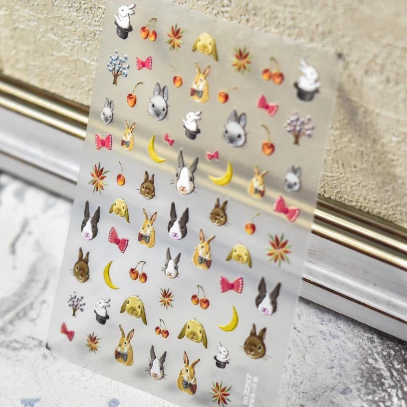 Rabbit Cherry Blossom Moon Bowknot Earl Bunny Butterfly Pearl Cat Flower Dog Bear Nail Art Sticker INS Decoration Manicure Decal