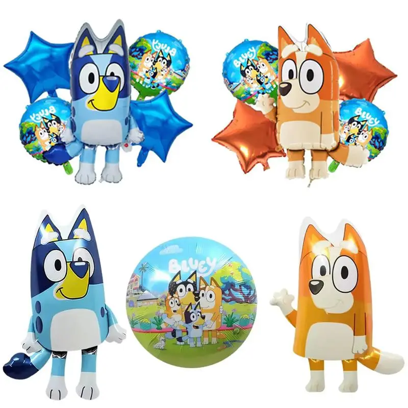 

New Cartoon Bluey Family Aluminum Balloon Cartoon Game Toy Blue Orange Brouy Balloon Decoration Set Birthday Party Supplies