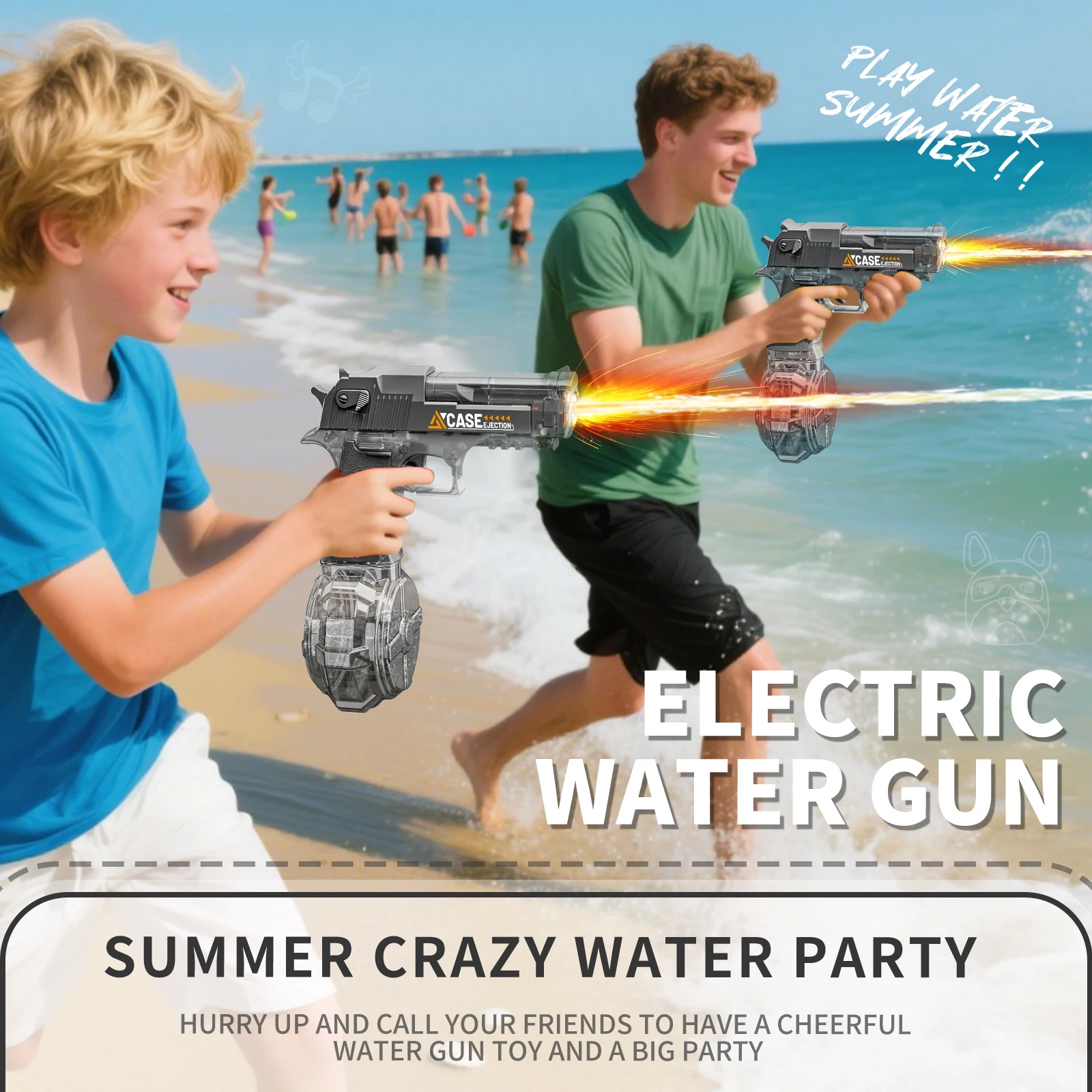Elektrische/manuelle graue Wasserpistole, wiederaufladbare automatische Spritzpistole, Spielzeug, Kapazitätsbereich bis zu 26-FT-Reichweite für Erwachsene und Kinder – Blau – Detail 5