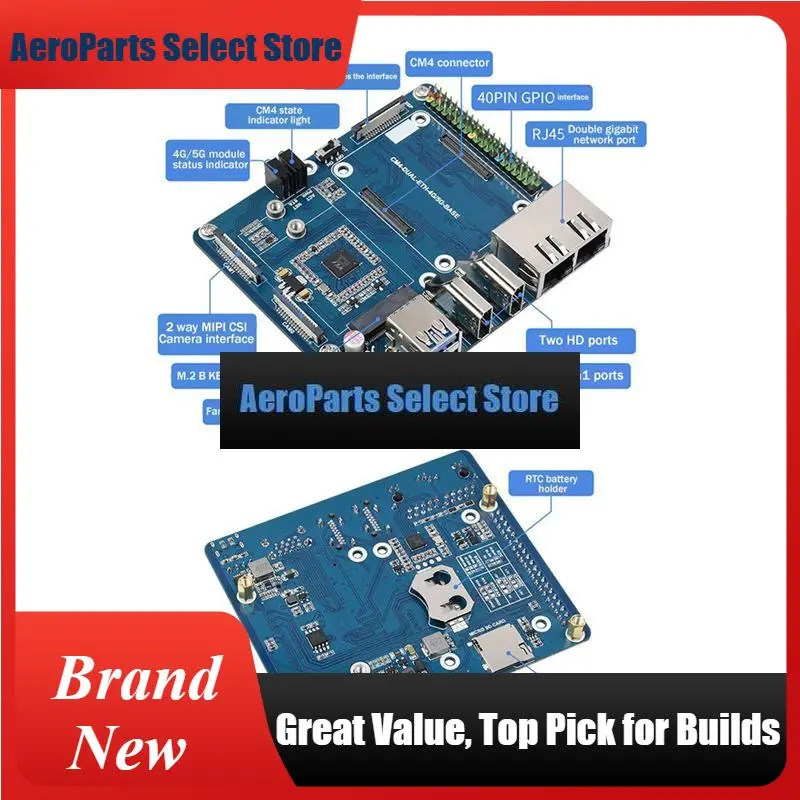 AeroPartsEfficient For Raspberry Pi CM4 Dual Gigabit Ethernet Port Backplane Core Board Computing Module 5G/4G/USB Iot Expansion