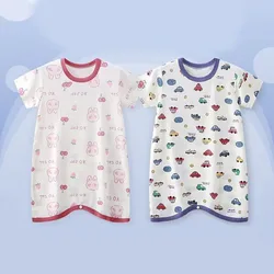 Infant Summer Romper Thin Ice Silk Cartoon Printed Soft Gentle Skin Unisex Kids Anti Kick Sleepwear for Air Conditioned Comfort