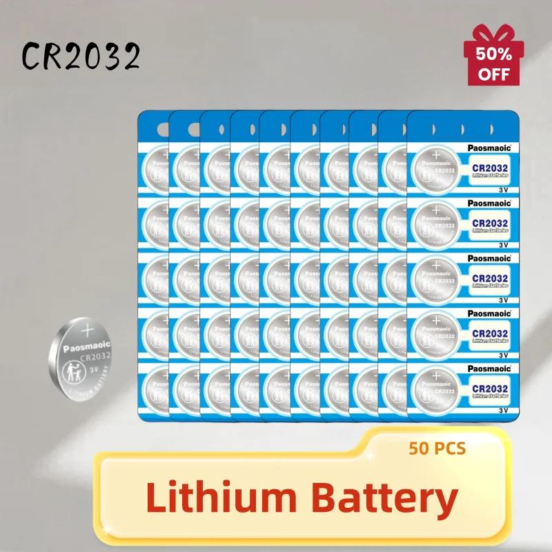 

50 PCS CR2032 3V Card Holder Lithium Battery Cell Coin Button Cr 2032 5004LC DL2032 for Watch Toys Car Remote Watch Batteries