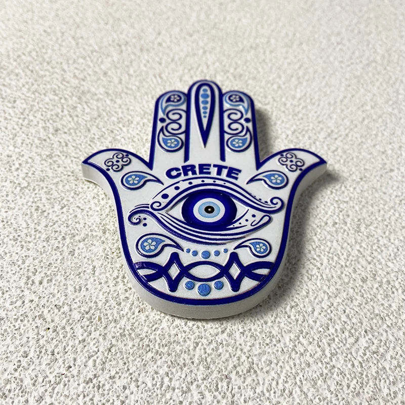 همسة مغناطيس الثلاجة اليدوي مع عين الشر، كريت اليونان ديكور المنزل مغناطيس الثلاجة لطيف غرفة الديكور