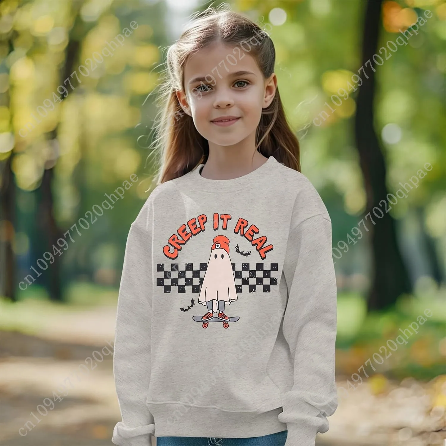Детский свитер на Хэллоуин для мальчиков и девочек, свитер с круглым вырезом Ghost Creep It, рубашка, топы, жуткий сезон, осенняя одежда, От 7 до 13 лет