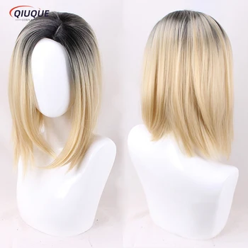 วิกผมอะนิเมะเจ้าสาวของผู้หญิงทิฟฟานี่สีบลอนด์ omber Black Jennifer Tilly ทนความร้อนวิกวิกผมปลอม + ตาข่ายคลุมผมสำหรับใส่วิก