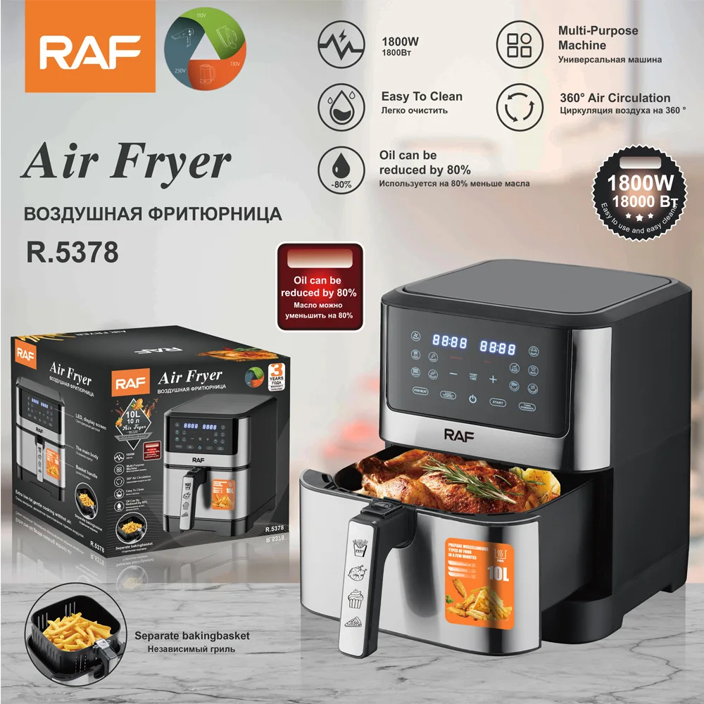 

RAF European cross-border air fryer large-capacity multi-function smart home digital display electric fryer 10L no oil fume
