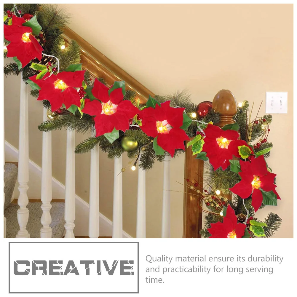 Guirxiété lumineuse murale de fête de Noël, guirxiété de poinsettia, décor de Noël