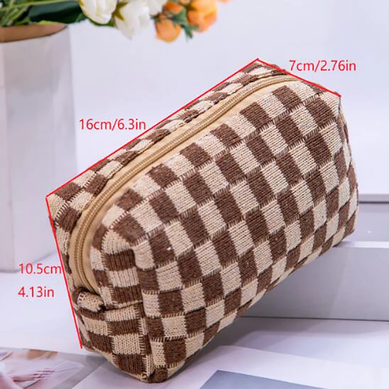 2PC Lattice Knitted Autumn And Winter Storage Portable Large Capacity Daily Wash And Makeup Bag