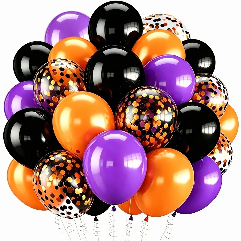33pcs Halloween Orange, Black, and Purple Balloons Multicolored Confetti Balloons for Birthday Trick-or-Treat Party Decorations