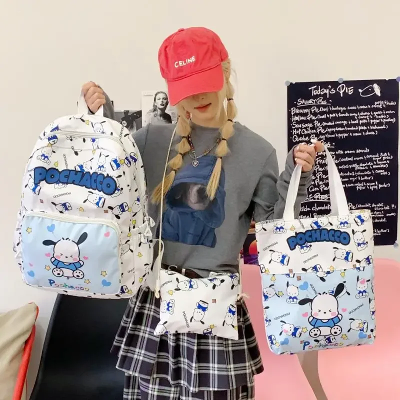 Mochila para niña con estampado Kawaii de gran capacidad, bolso escolar multifuncional para estudiante, bolsas de nailon Kuromi para mujer, 3 uds.