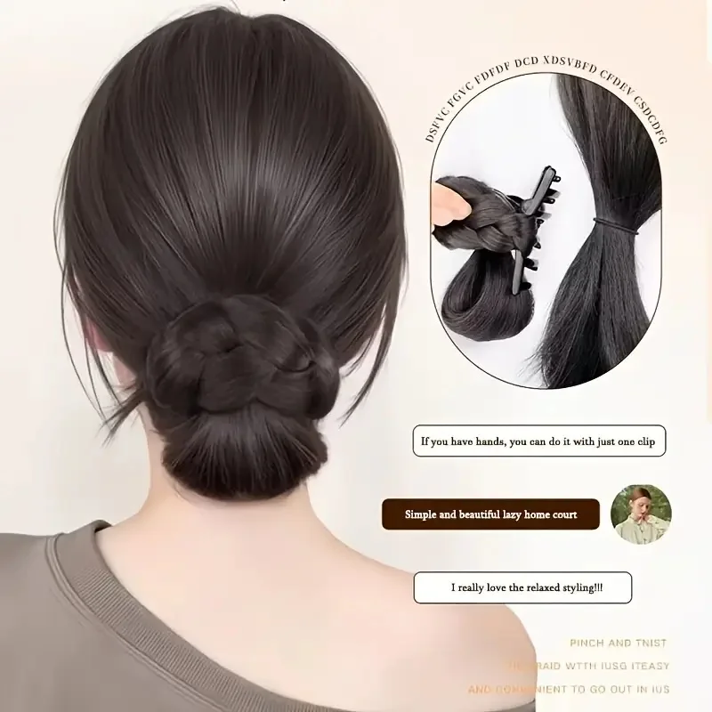 Inspirierter schwarzer synthetischer Haarknoten, Perücke, Haarklammer, einfach anzubringen, niedrige Hochsteckfrisur, Haarschmuck für Frauen, stilvolle Outfits, Haarteil – Detail 1