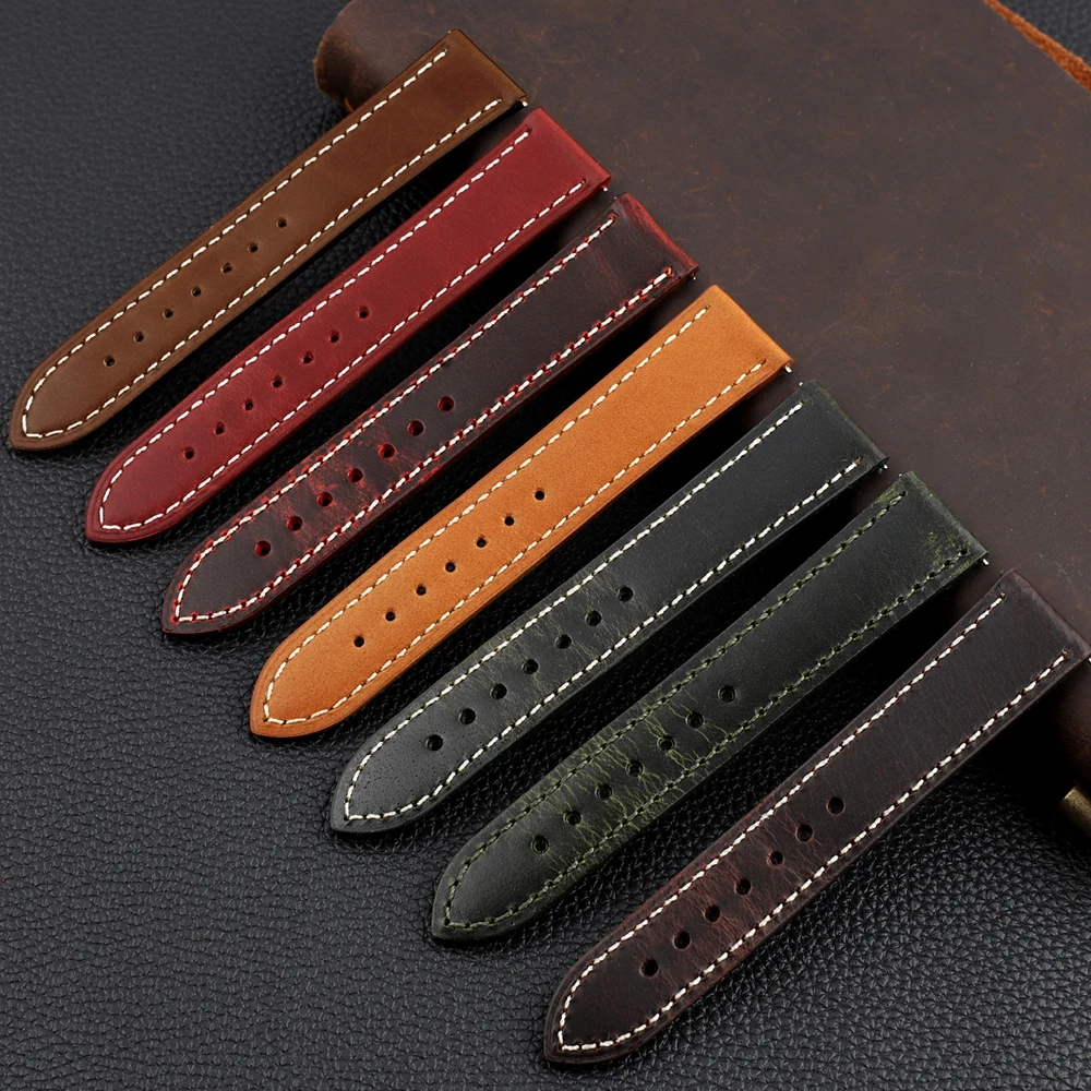 

Vintage Oil Wax Crazy Horse Watch Strap Brown Black Green 16mm 17mm 18mm 19mm 20mm 21mm 22mm 23mm Watch Band Quick Release Strap