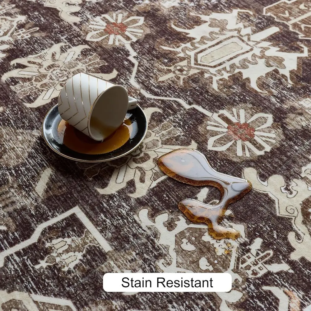 Karpet Boho yang Dapat Dicuci - Lembut Anti-Selip untuk Ruang Tamu, Kamar Tidur, Ruang Makan, Kamar Anak, Teras Dalam/Luar Ruangan - Cokelat Gaya Pedesaan