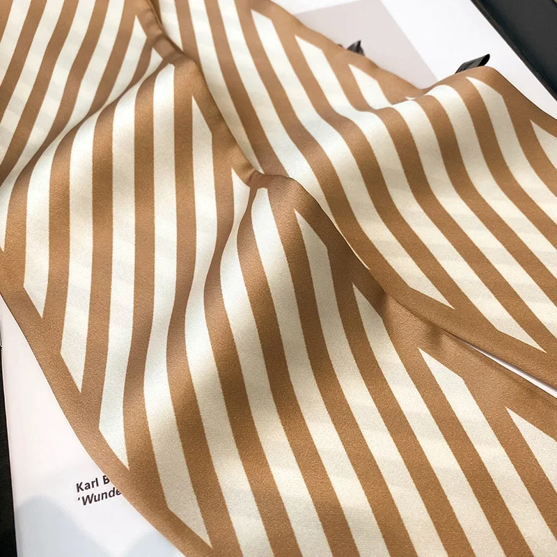 Frühlings-/Sommer-Mode-Twill-Band, dekorativer Schal, 8,5 x 96 cm, langes Stirnband, Damen-Halstuch für den Beruf – Detail 4