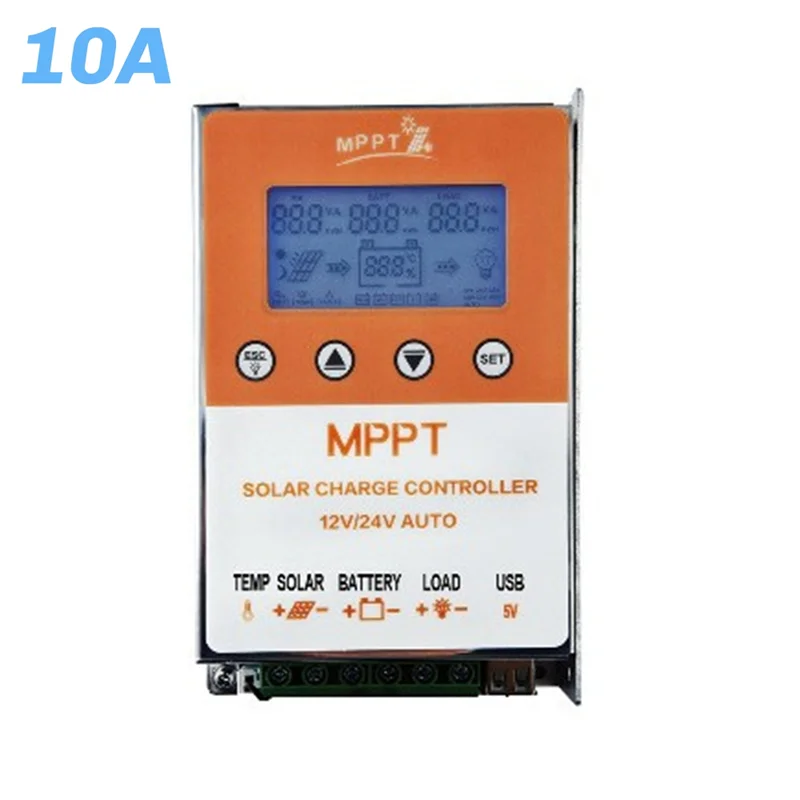 Controlador solar MPPT con pantalla de retroiluminación A55T, controlador de carga fotovoltaica de 12V y 11,1 V, 10A