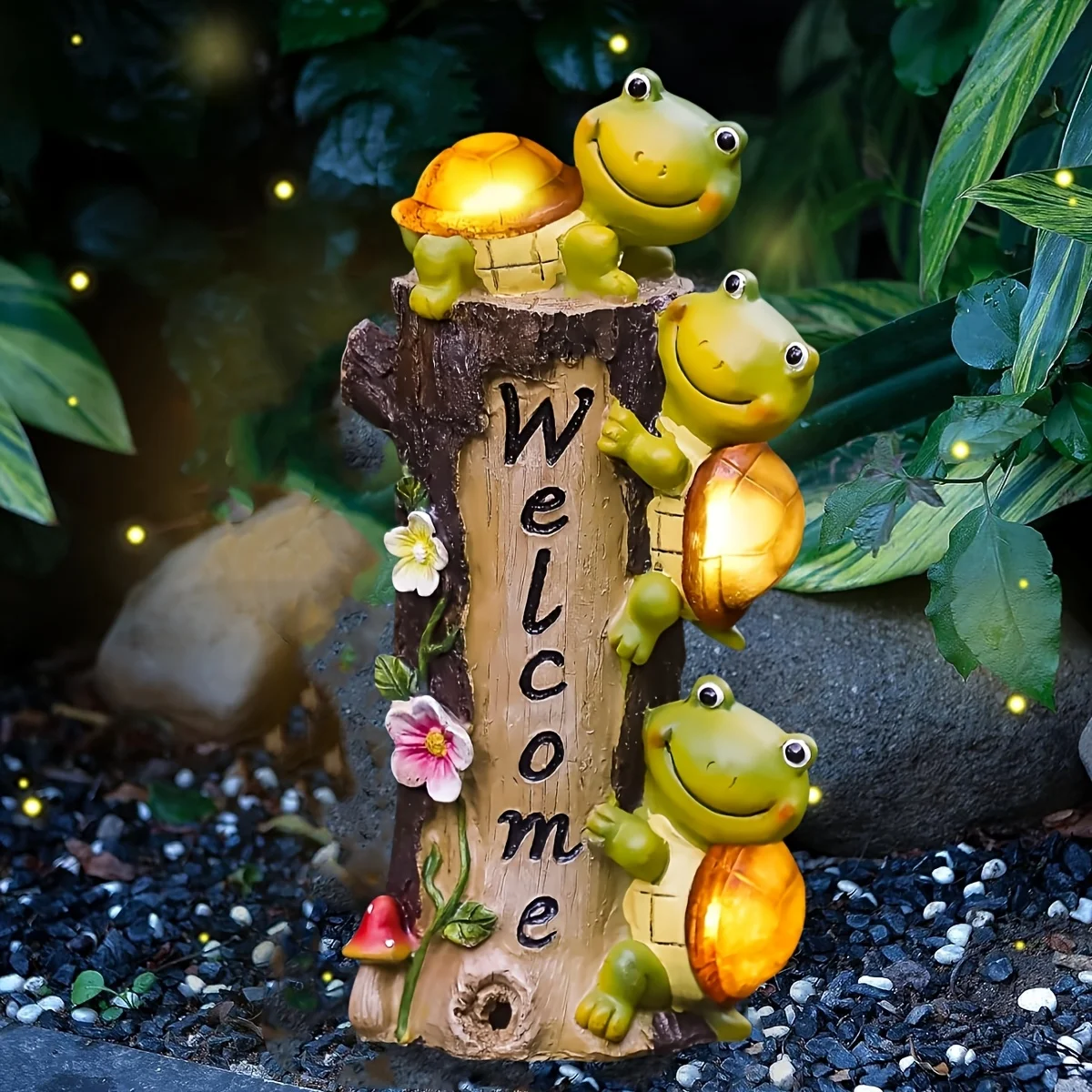 

Solar Garden Outdoor Statues,Cute Frog Face Turtles with Solar Lights Outdoor Funny Outdoor Decor for Garden,Patio