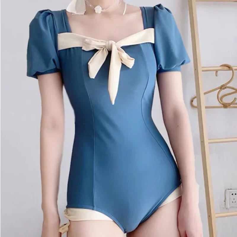 New Korean Style Sweet Bikini Womens One Piece Cute Slim Fit Monokini Swimsuit Sunblock Beach Wear Bodysuit Dress Summer Swimwer