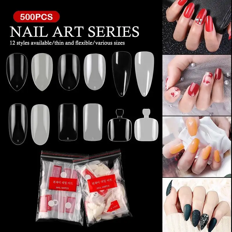 500PCS False Nail Tips With 12 Styles Thin Flexible And Various Sizes Perfect For Home DIY Nail Art Salon Beginners Nail Design