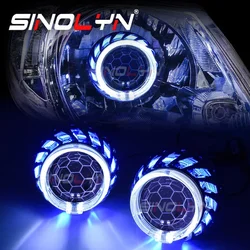 Sinolyn 2.5 Inch Dual Angel Eyes Bi Xenon Projector Lenses For H7 H4 Headlights Honeycomb Car Lights Headlamp Cars Motorcycles