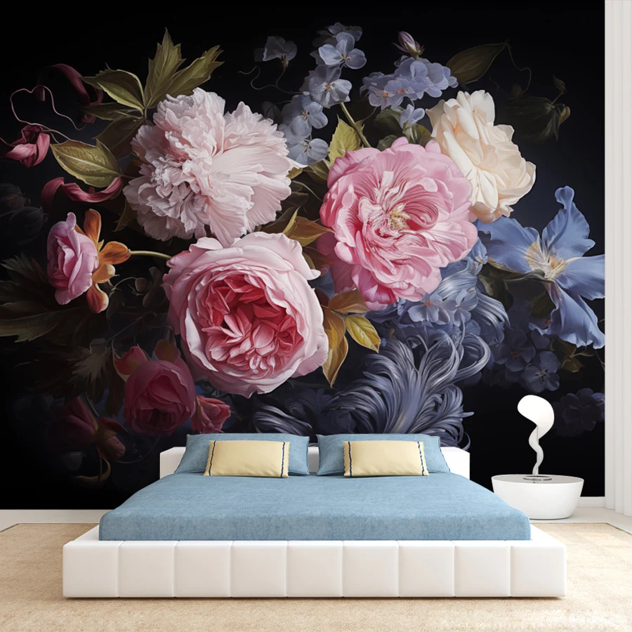 21+ Waterproof Bouquet Botanical Floral Rose Peel N Stick Optional Wallpaper for Living Room Wall Art Papers Home Decor TV Mural