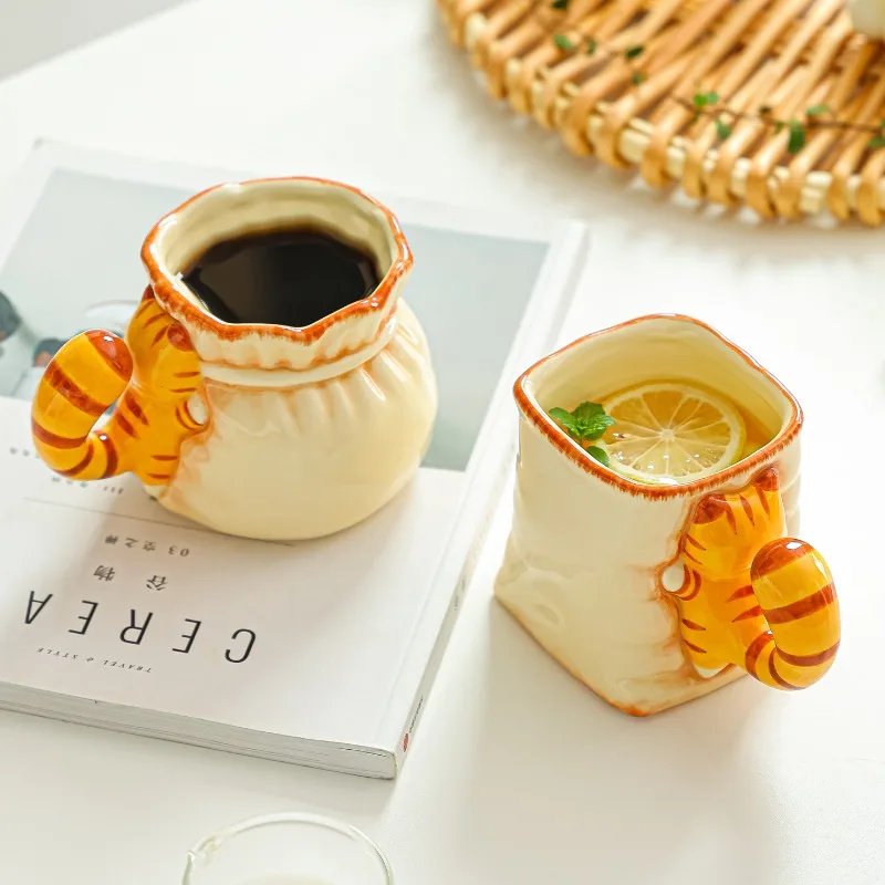 Fun Cat Ceramic Hand Drawn Coffee Cup Flower Tea Cup Breakfast Milk Cup New Home Decoration Gift Mug