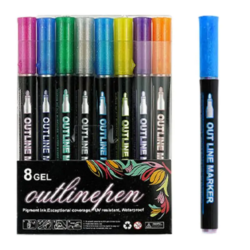 Outline Pens Double Lines Outline Marker Set Self-Outline Markers For Glitter Doodle Drawing Scrapbooking Journaling Greeting