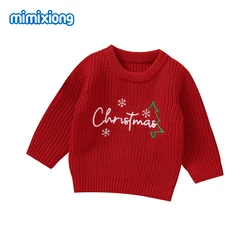 Winter Baby Christmas Sweaters Red Round Neck Long Sleeve Knitted Newborn Boys Girls Knitwear Jumpers 1-3Y Infant Kids Pullovers