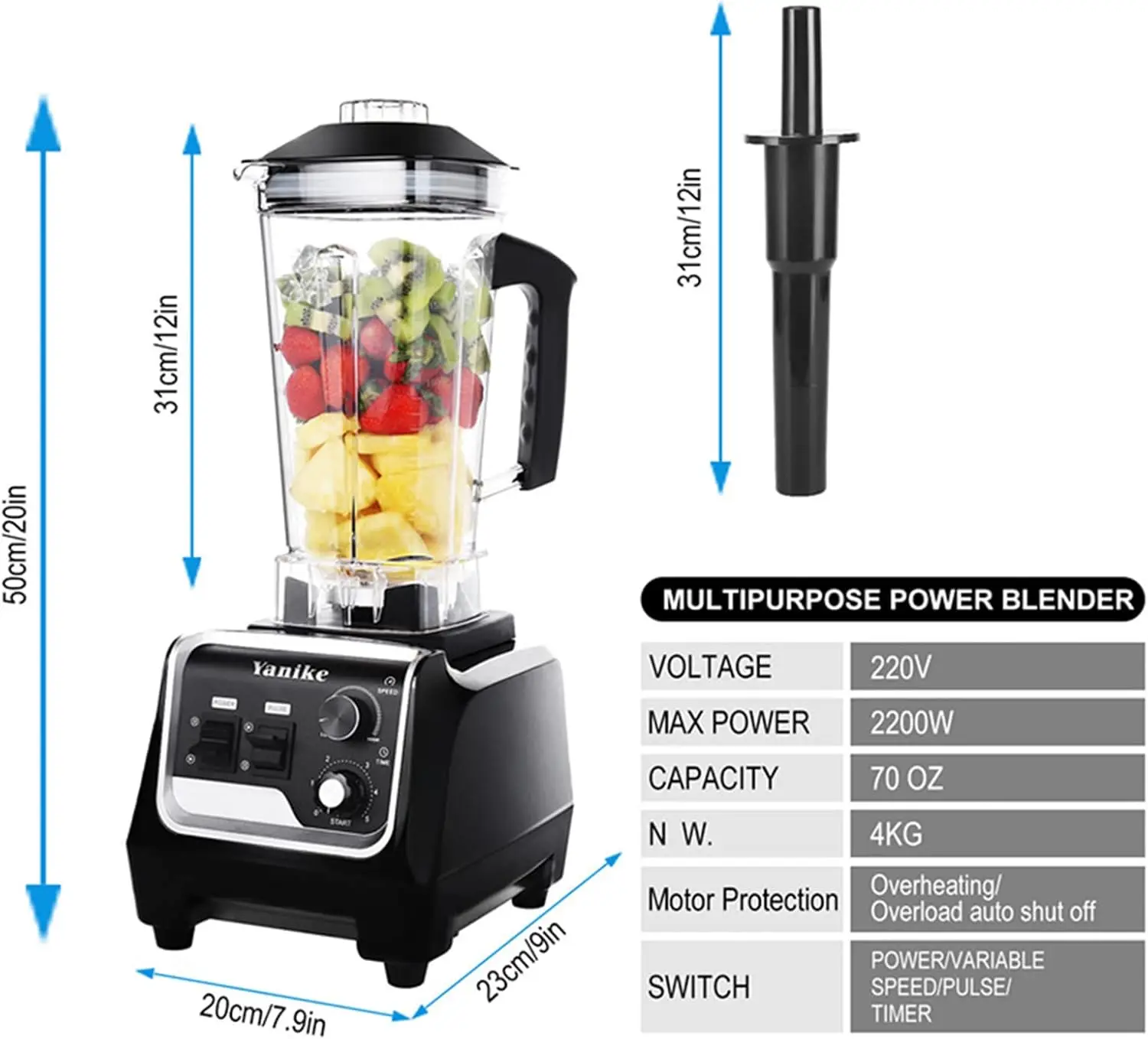 70OZ BPA-Free Tritan Blender, 2200W High Speed Professional Countertop Blender for Shakes and Smoothies, Adjustable Speed Contro