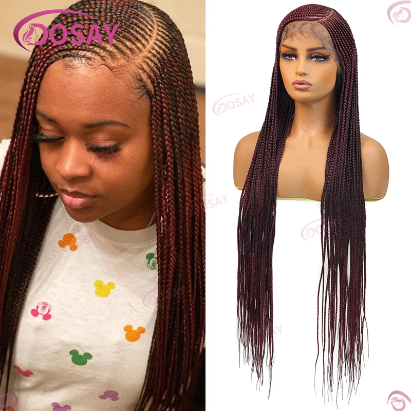 Synthetic Box Side Part Cornrow Braided Wigs For Black Women 36