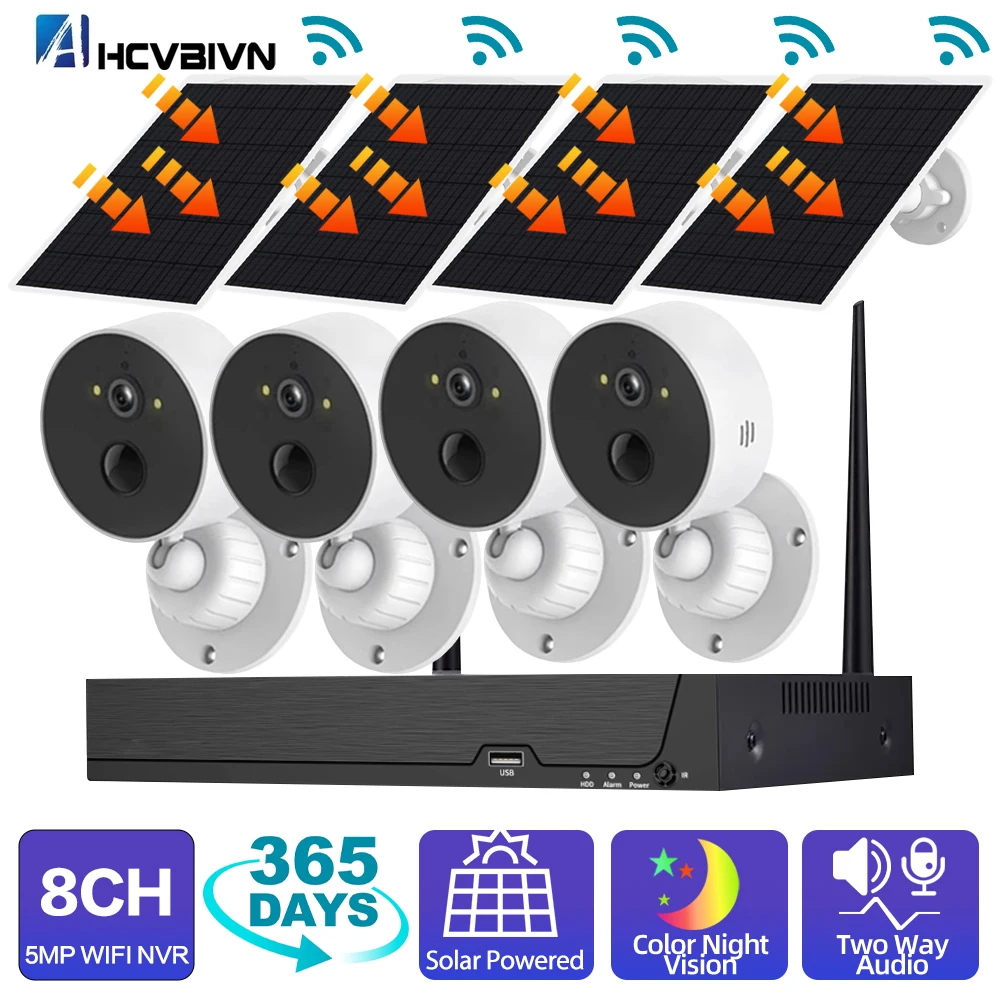 

2K 5MP Wireless WiFi Security Camera System Outdoor 2MP Solar Battery Camera Set CCTV Camera Video Surveillance Kit 8CH NVR K