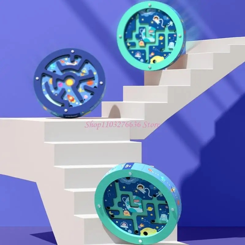 R6fd kids en bois rond labyrinthe interactive puzzele jouet portable mize puzzle