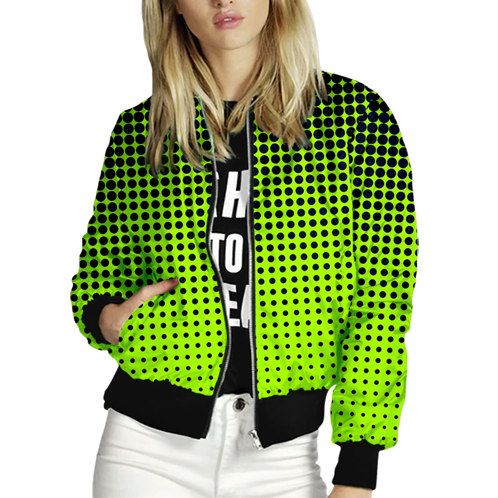 Women's Jacket Tops Long Sleeves Pop Art Print Baseball Collar Zipper Coat Slim Fashion Lady Girls bomber Jacket Street Style