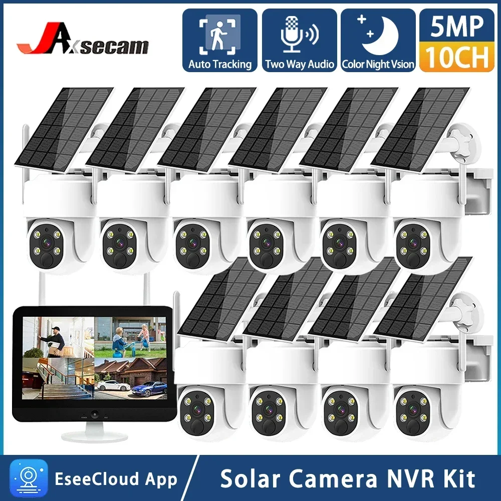 

10CH 5MP NVR Lower Consumption Solar Panel Battery Track Surveillance Sysrtem Wireless 4MP PTZ Security Camera Surveillance Kit