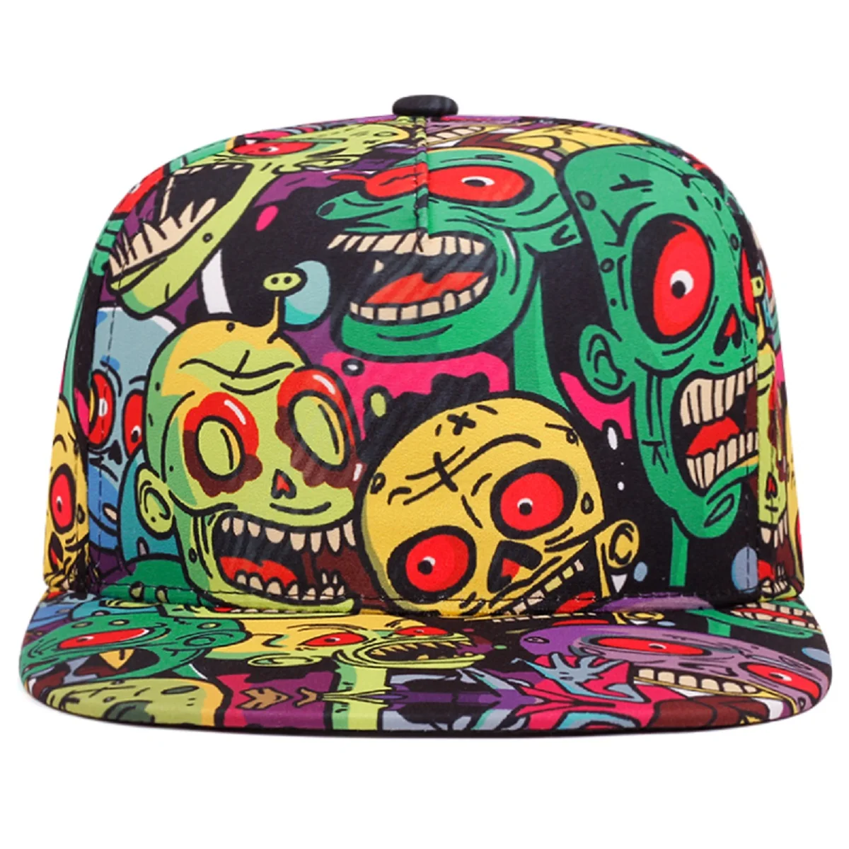 Printed red eyes green skull colorful zombie skull flat brimmed hat unisex hiphop hat baseball cap outdoor casual decorative hat