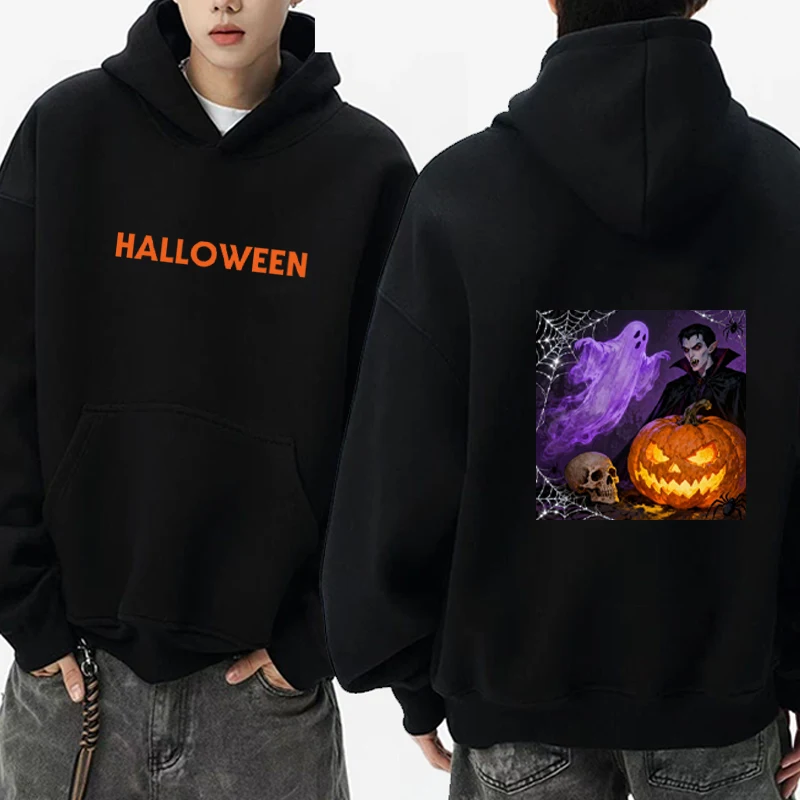 

2025 Halloween Graphics Double Sided Printed Hoodie Men women Autumn Winter Sweatshirt streetwear Casual Fleece pullover Unisex