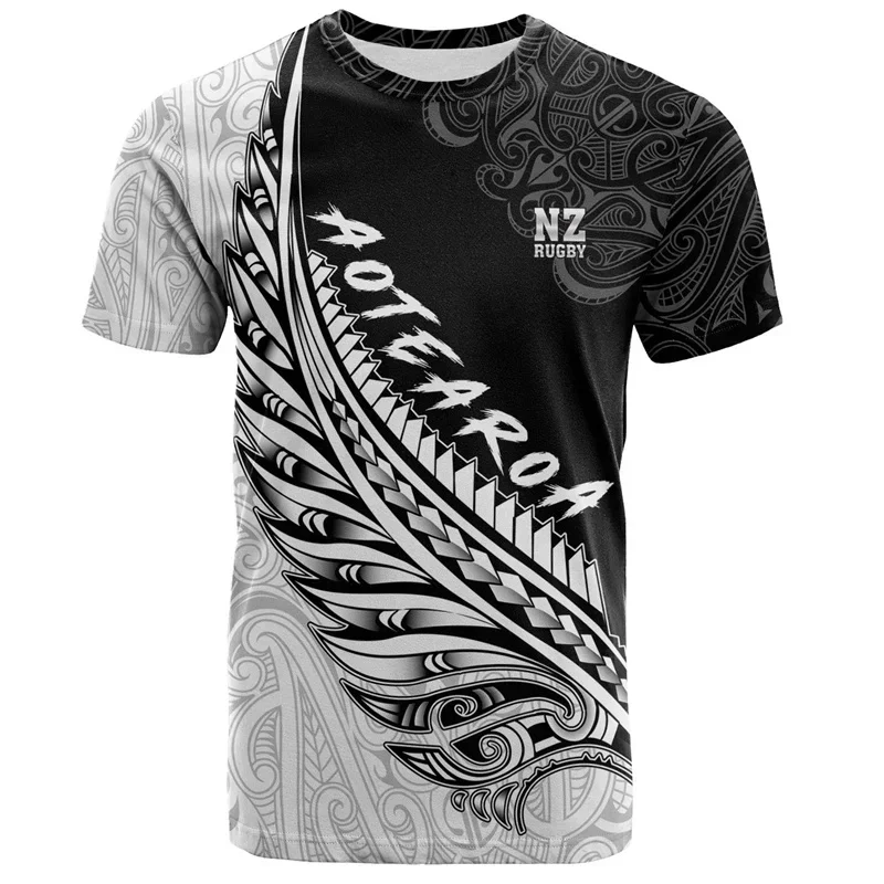 Men's graphic t-shirt with New Zealand flag, Maori rugby ball 3D print t-shirt, short-sleeve Hawaiian street sports tee, crew ne
