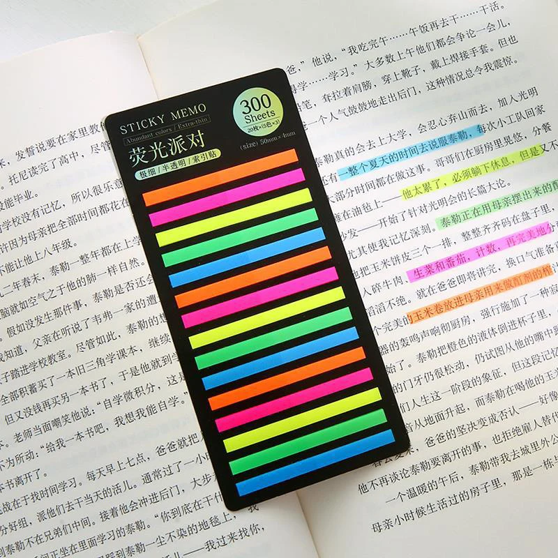 Blocco note per indice di colore arcobaleno da 300 fogli, adesivi per indice di note trasparenti fluorescenti extra sottili, etichette adesive per la scuola