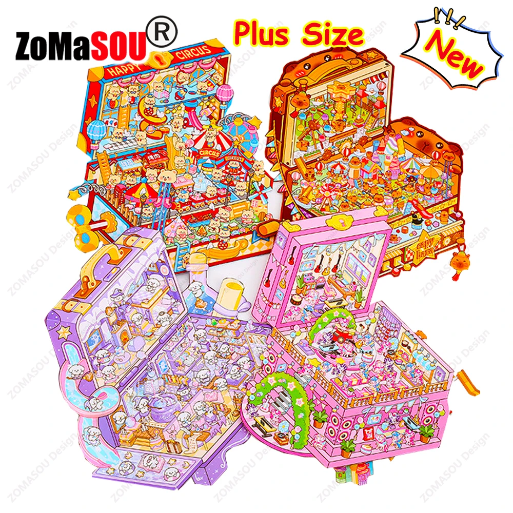 3D DIY Landscape Sticker New Plus Size Treasure Box World Pocket Cabin Scene Stickers Stacking Festival Gift for Child Kid