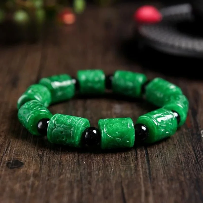 Natural Jadeite String Hand-carved Exquisite Fashion Lutong Jade Fashion Accessories Bracelet Men and Women Holiday Gift view 3