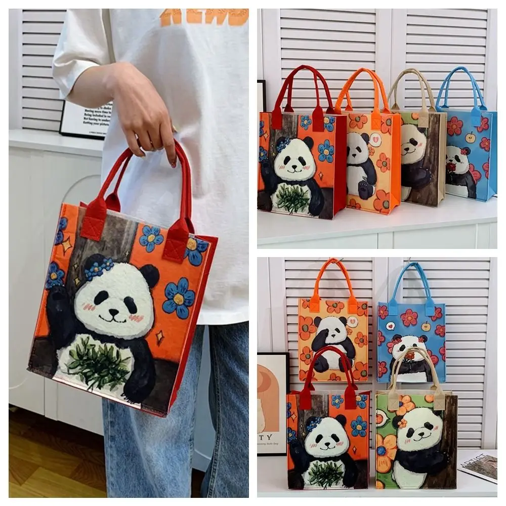 Portable Casual Portable Panda Felt Bag Gift Bag Printed Felt Handbag Solid Color Large Capacity Girls