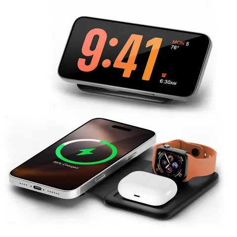 Stazione di ricarica wireless 3 in 1 pieghevole magnetica da 15 W per dispositivi Apple iPhone 16 15 14 13 12 Pro/Pro Max/Plus/Watch e Airpod