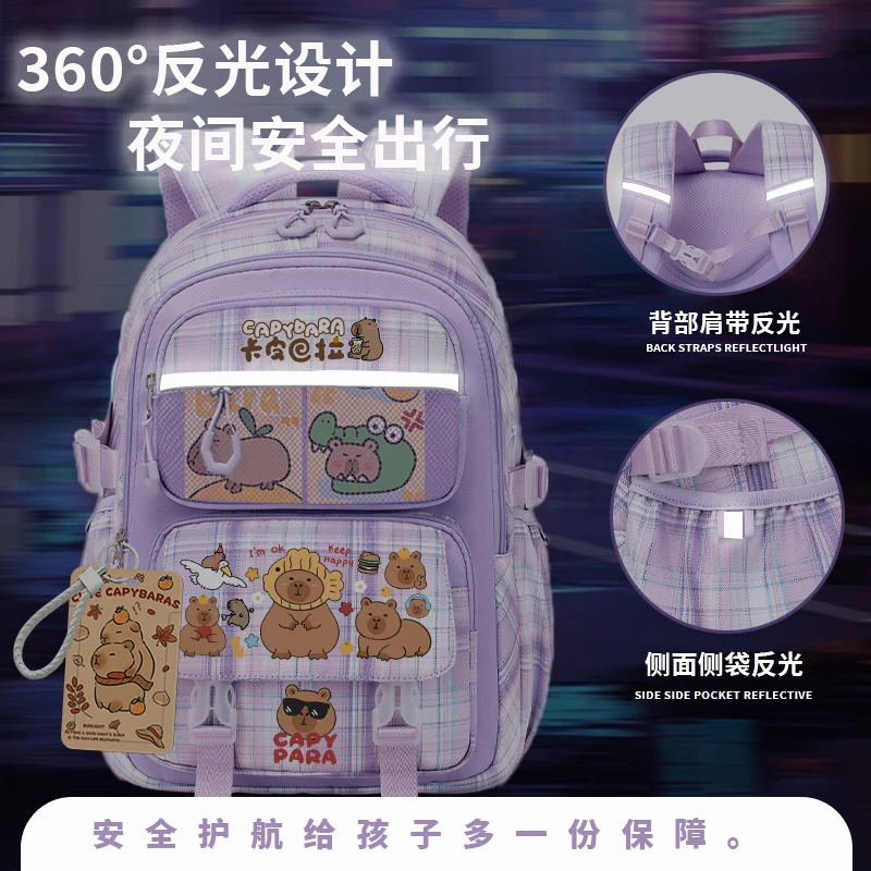 2024 new CAPIBARA cartoon print school school backpack for young people to go to school with high-capacity backpack