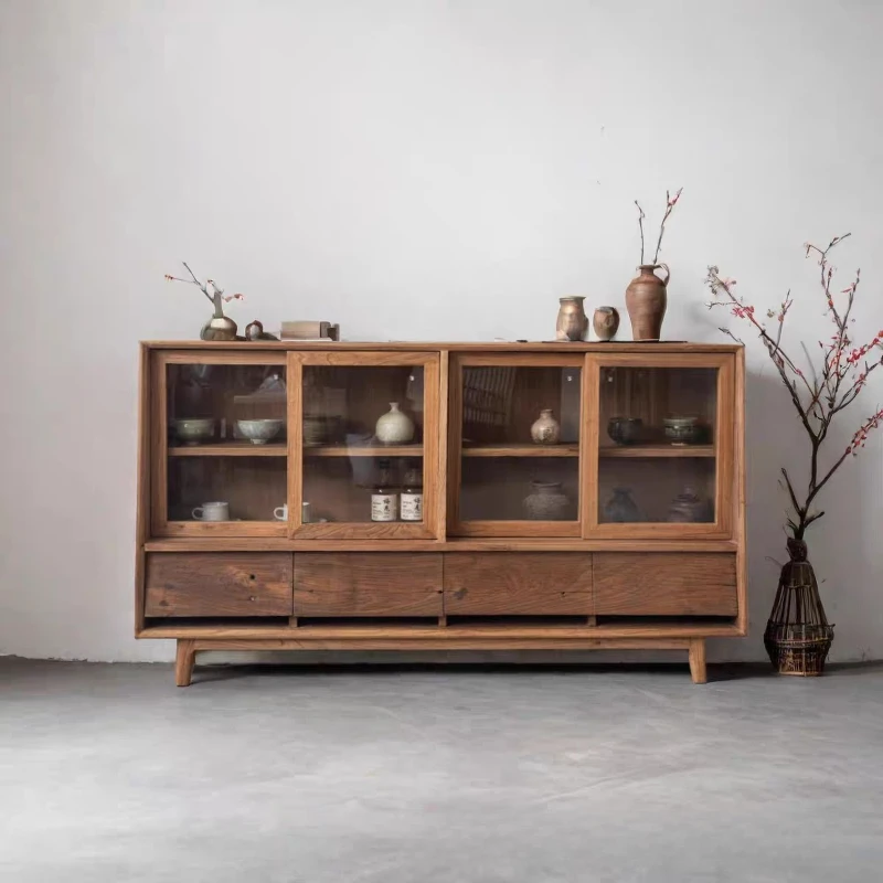 

Old elm dining side cabinet Solid wood living room wall tea cabinet