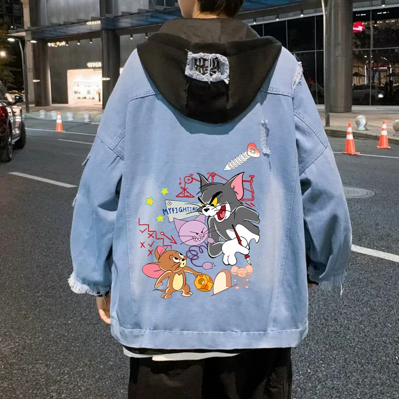 Tom and Jerry Jean Jacket Women MEN Hip Hop Streetwear Anime Ripped Cowboy Outwear Hole Lady Jean Coat Winter Clothes Tops Gift view 5