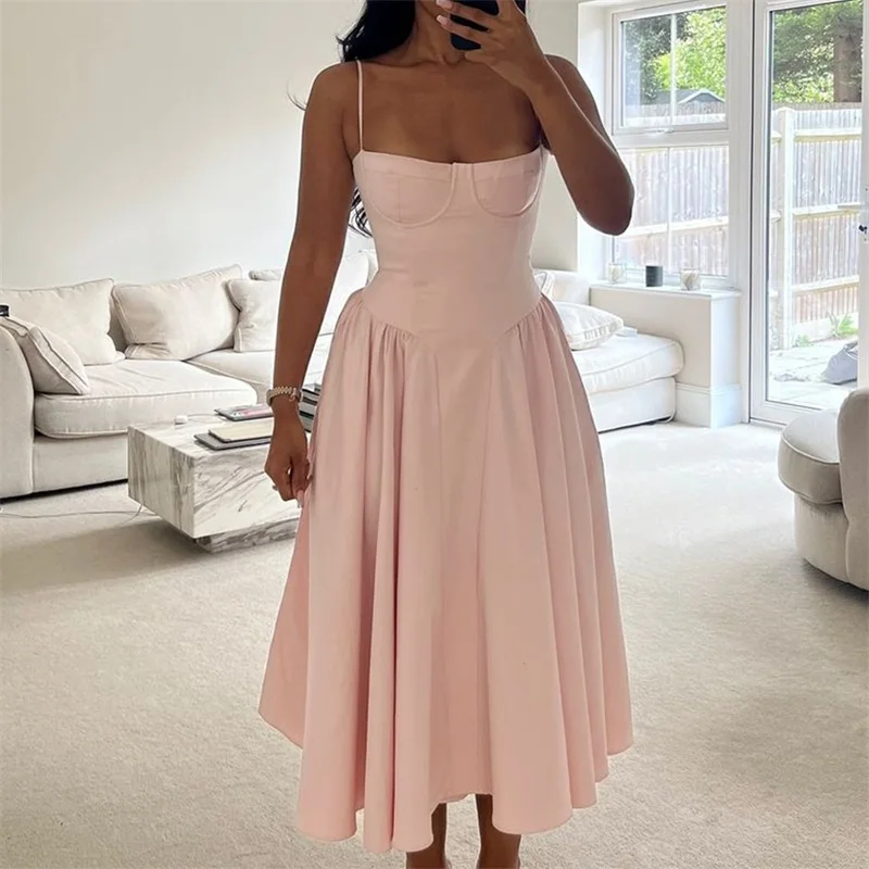 เจ้าหญิงสีชมพูชุดราตรีเซ็กซี่สายคล้องคอ Ruffles Hem อย่างเป็นทางการวันเกิด A Line Party Prom Gown Robe