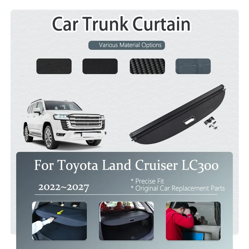

Занавеска в багажник автомобиля для Toyota Land Cruiser LC300 2022-2027, выдвижная стойка для абажура, перегородка, чехол для багажника, автоаксессуары