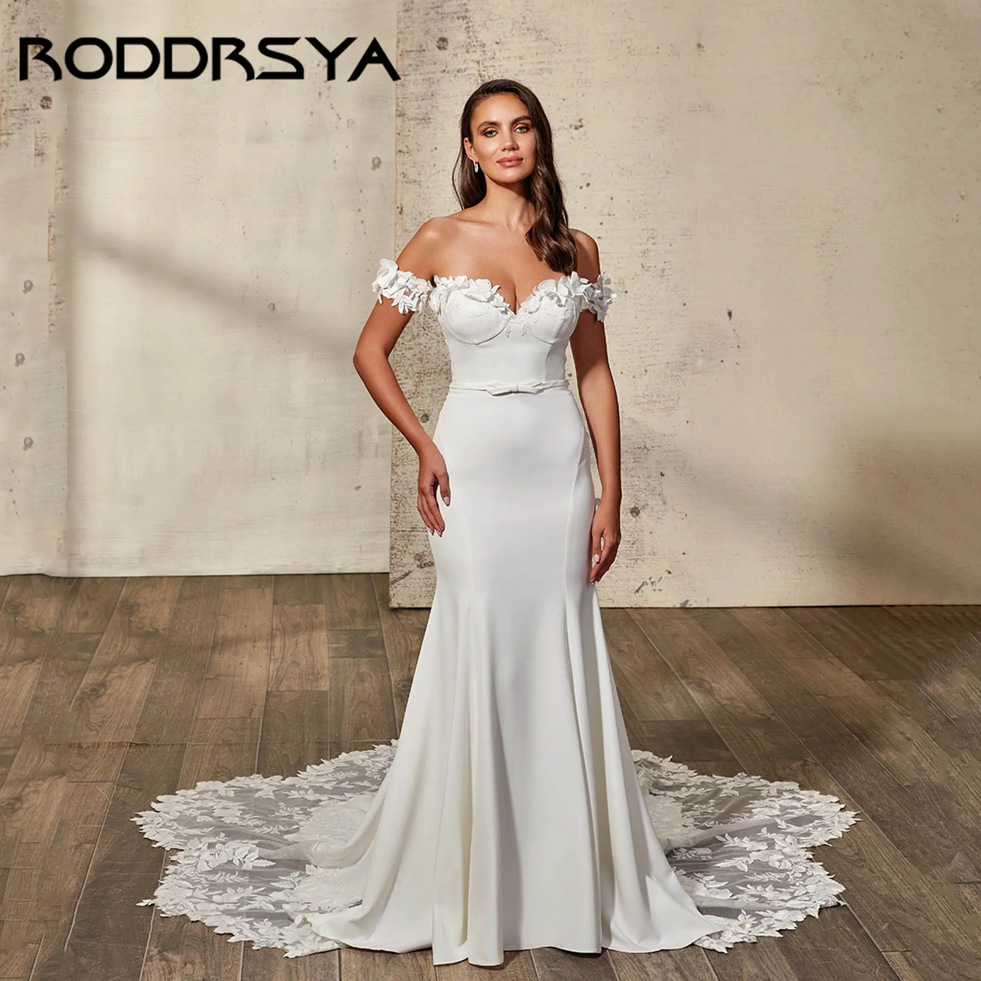 

RODDRSYA Luxury Appliques Wedding Dress Off Shoulder Mermaid Fit Bridal Gowns Soft Satin Sweetheart vestidos de novia Customized